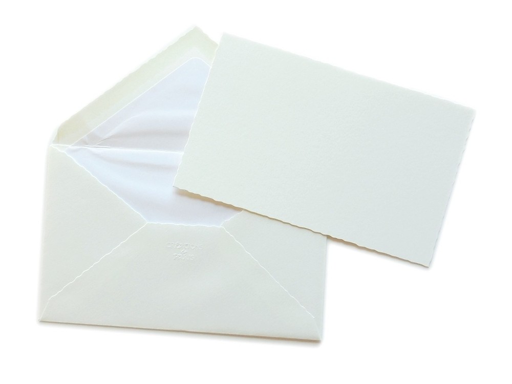 10 Solid Ivory Thick Note Cards + Envelopes (High Quality) Deckled Made in Italy