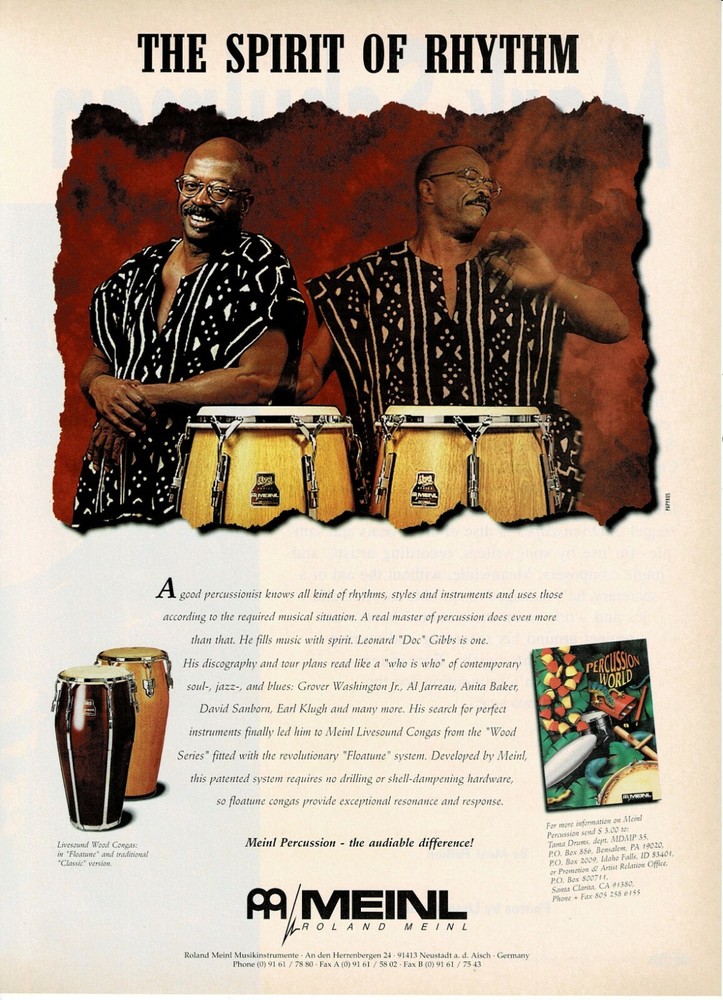 MEINL PERCUSSION - LEONARD DOC GIBBS - 1995 Print Advertisement