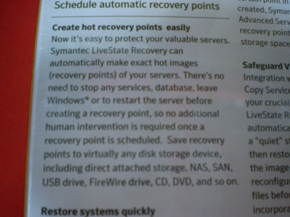 SYMANTEC BACKUP DATA RECOVERY SOFTWARE PC LIVESTATE ADVANCED SERVER V6 1 USER