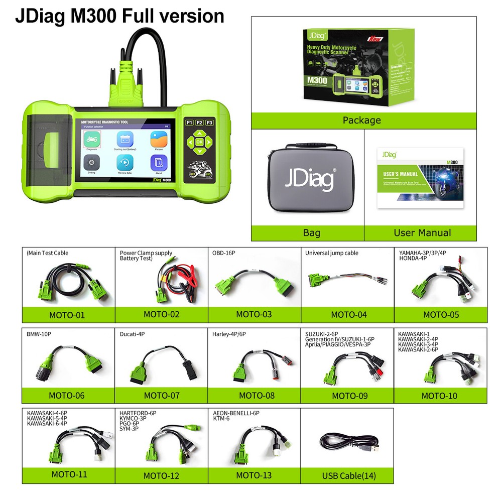 M300 Jdiag Scanner OBD2 Motorcycle All System Diagnostic Fault Code Reader US