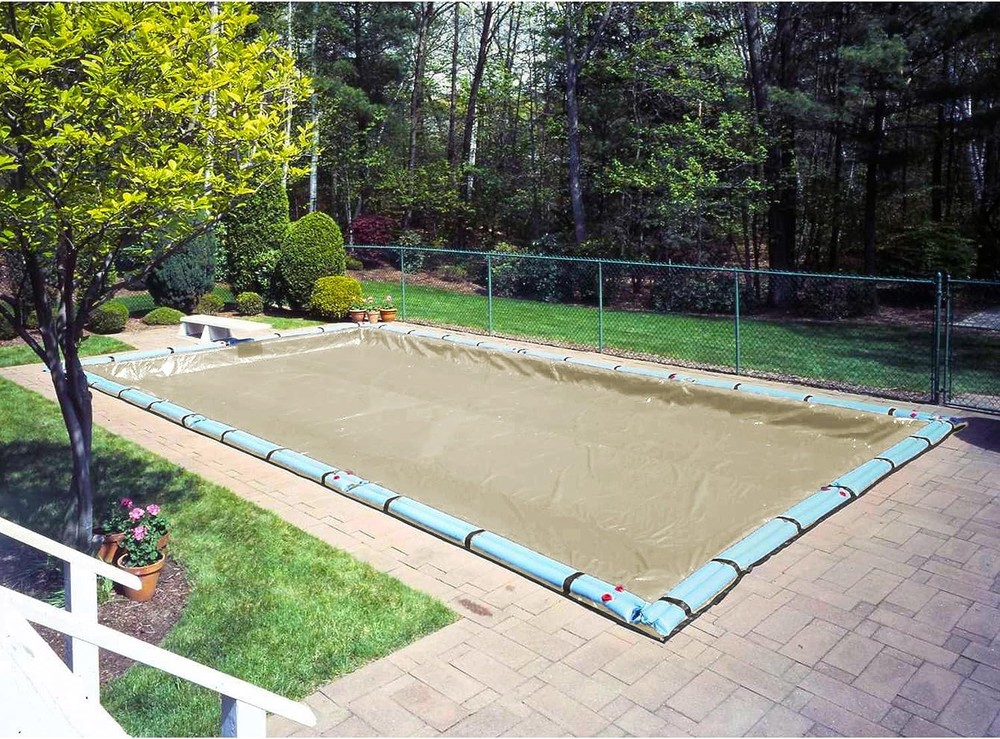 Tan/Blue Winter Cover for Inground Rectangle Pools