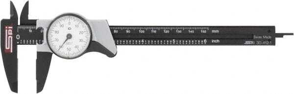 SPI 30-412-1 Super Polymid Inch Dial Caliper with White Dial: 0" - 6" Range