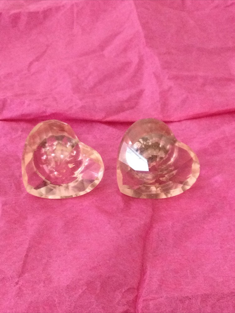 2  Shabby Chic Heart  Glass Pink  Cabinet Drawer Knobs Pulls