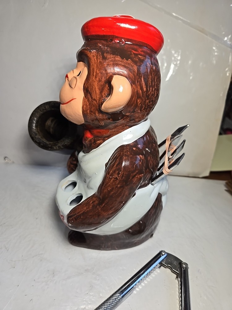 Vintage McCrory Ceramic Monkey Nut Cracker Mallet Pick Set Earthenware 7.5"