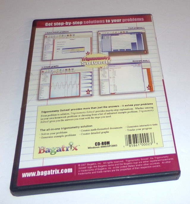 Trigonometry Solved! Bagatrix PC Cd-rom Math Software Windows 2000/XP/2003 NEW