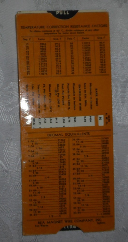 Vintage REA Magnet Wire Co Data Slide Card