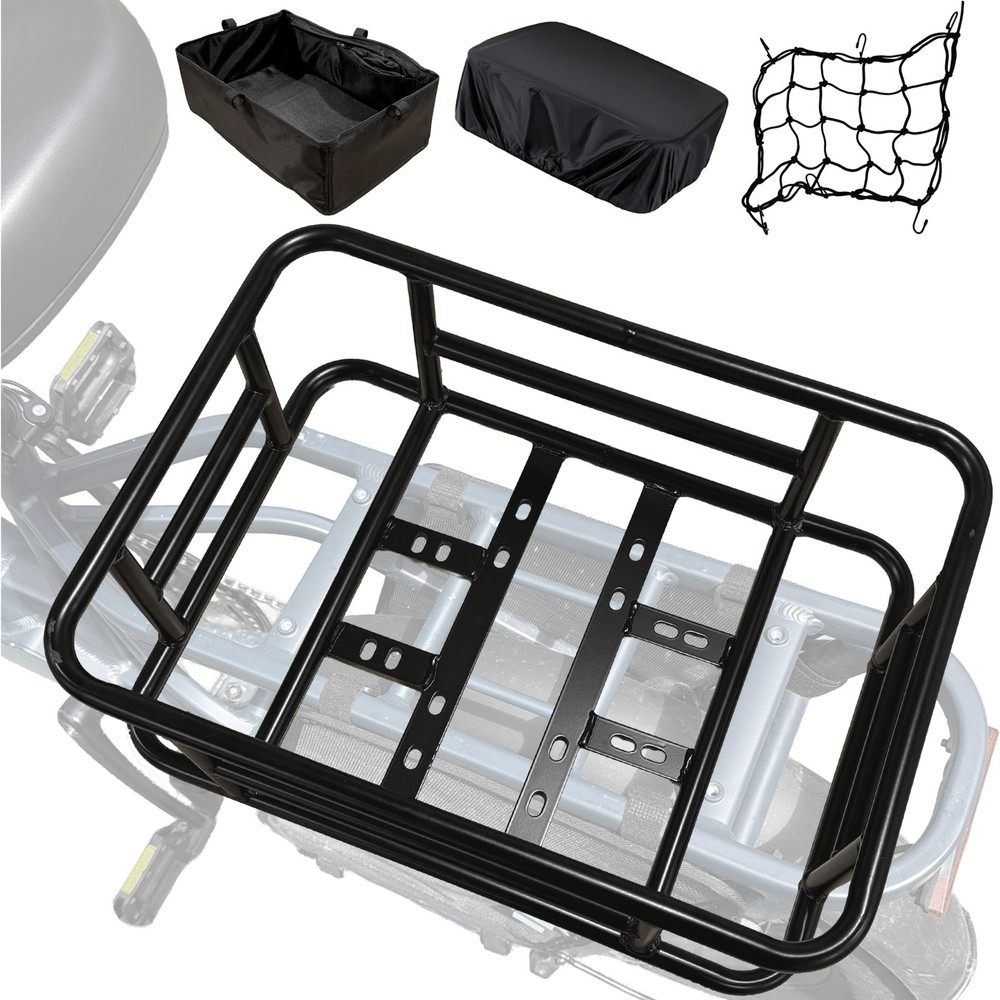Rear Cargo Rack for E-Bikes – Universal Bicycle Rack with Cargo Net, Rain Cov...