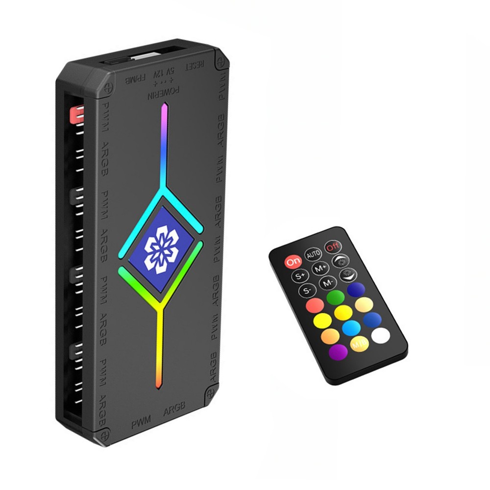 ARGB PWM Fan Controller Hub 9 Ports Remote Control for Computer PC Lighting