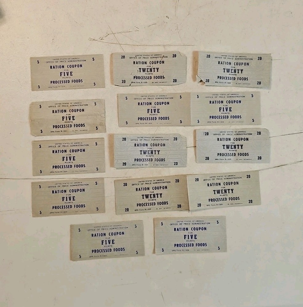 WWII Ration Coupons For Five Processed Foods  Lot