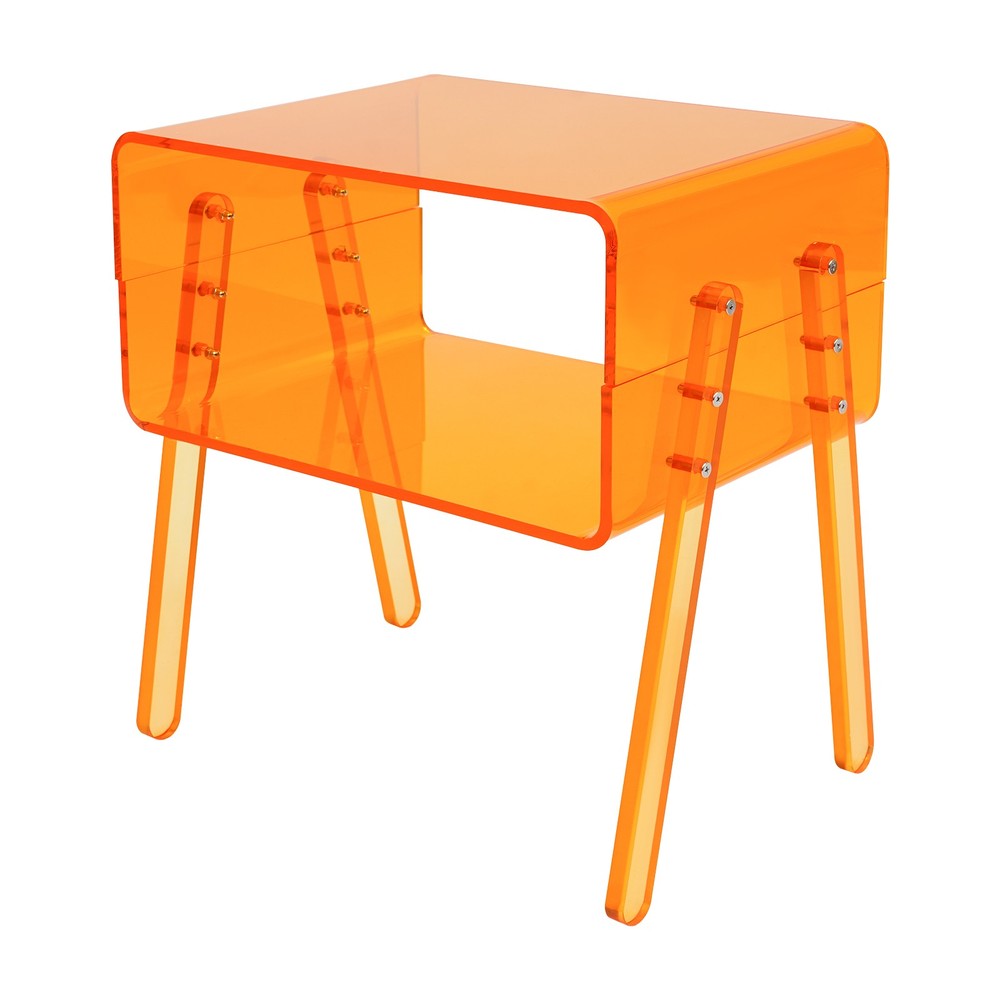 Acrylic Side Table, Orange 2-Tier End Table with Open Storage for Small Spaces