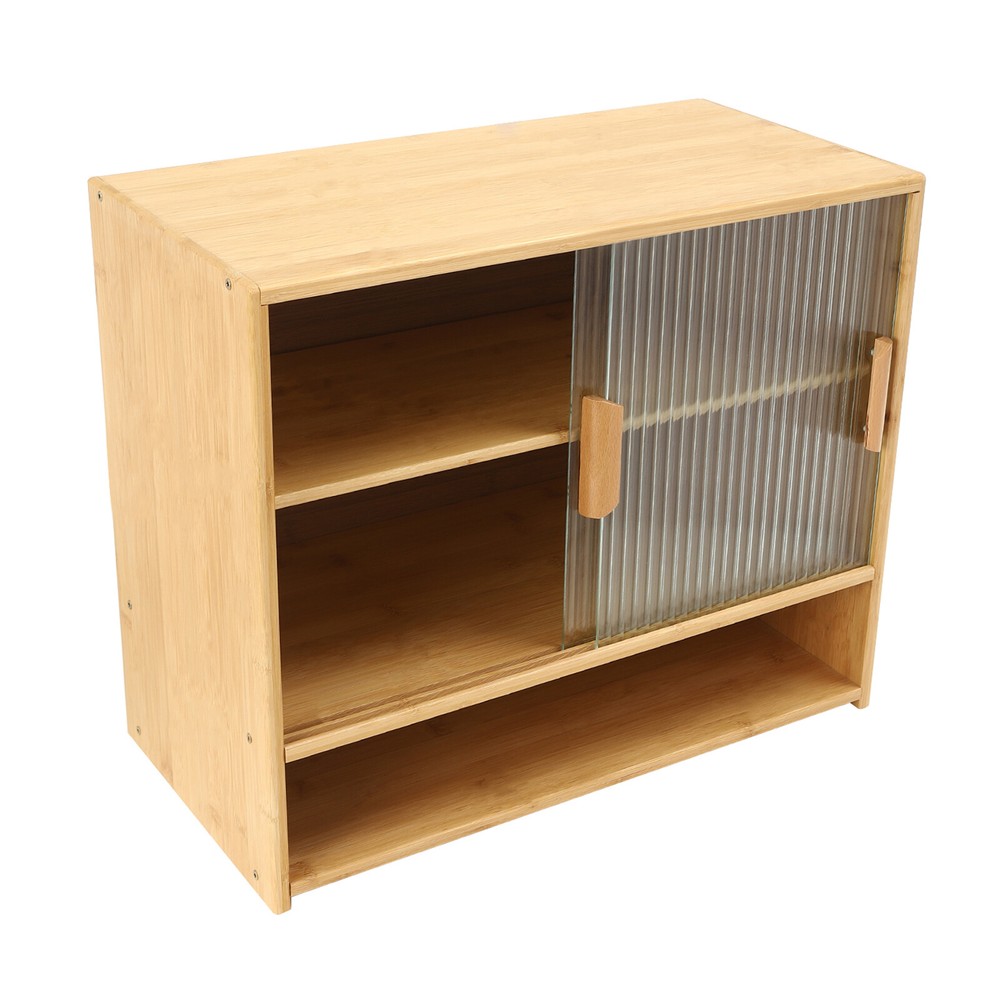 Small Bamboo Kitchen Pantry Sideboard with Sliding Doors and Ample Storage