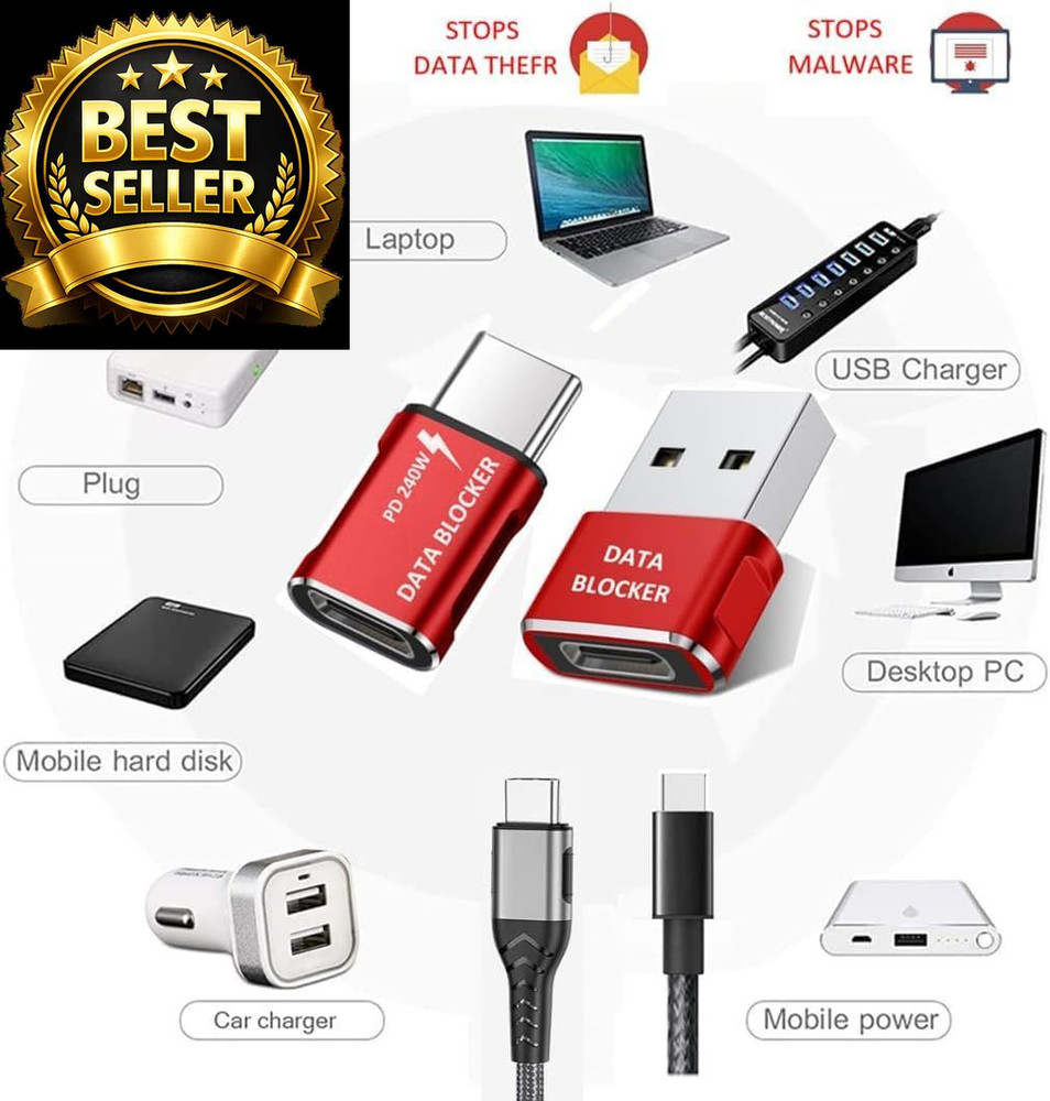 Data Blocker, USB A to A & C C Protect 6 Pack Red