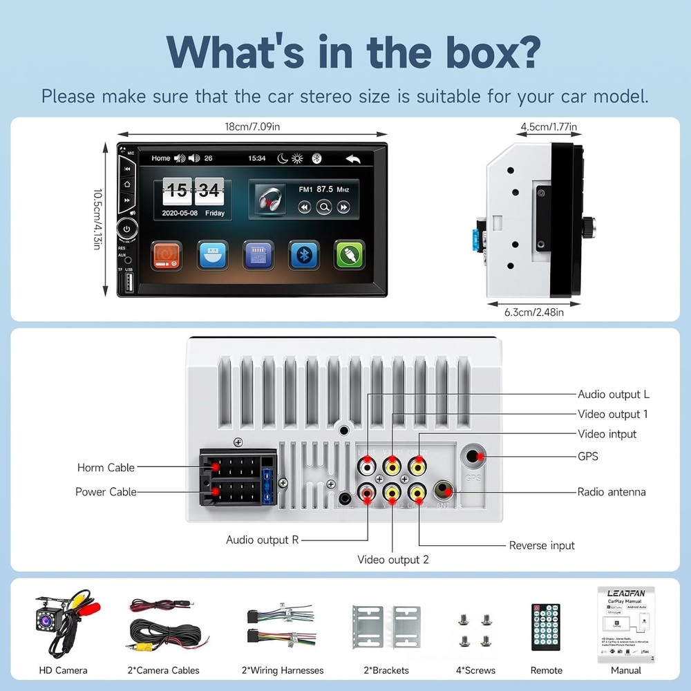 Double Din Multimedia Car Stereo + Backup Camera & Bluetooth