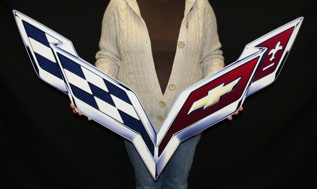2014 -2019 Corvette C7 Crossed Flags Wall Logo Steel Metal Sign Art 40''X27''