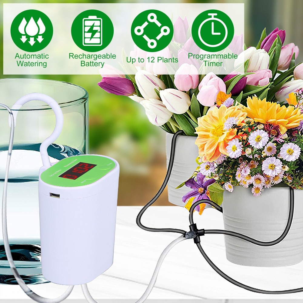 Rechargeable Automatic Watering Irrigation System With Timer Pump For 12 Plants