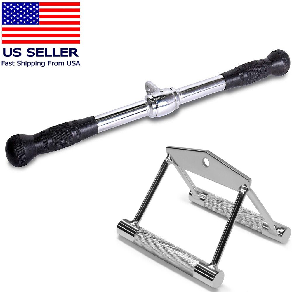 Home Gym Cable Attachment Handle Machine Strength Exercise Chrome Press Down Bar