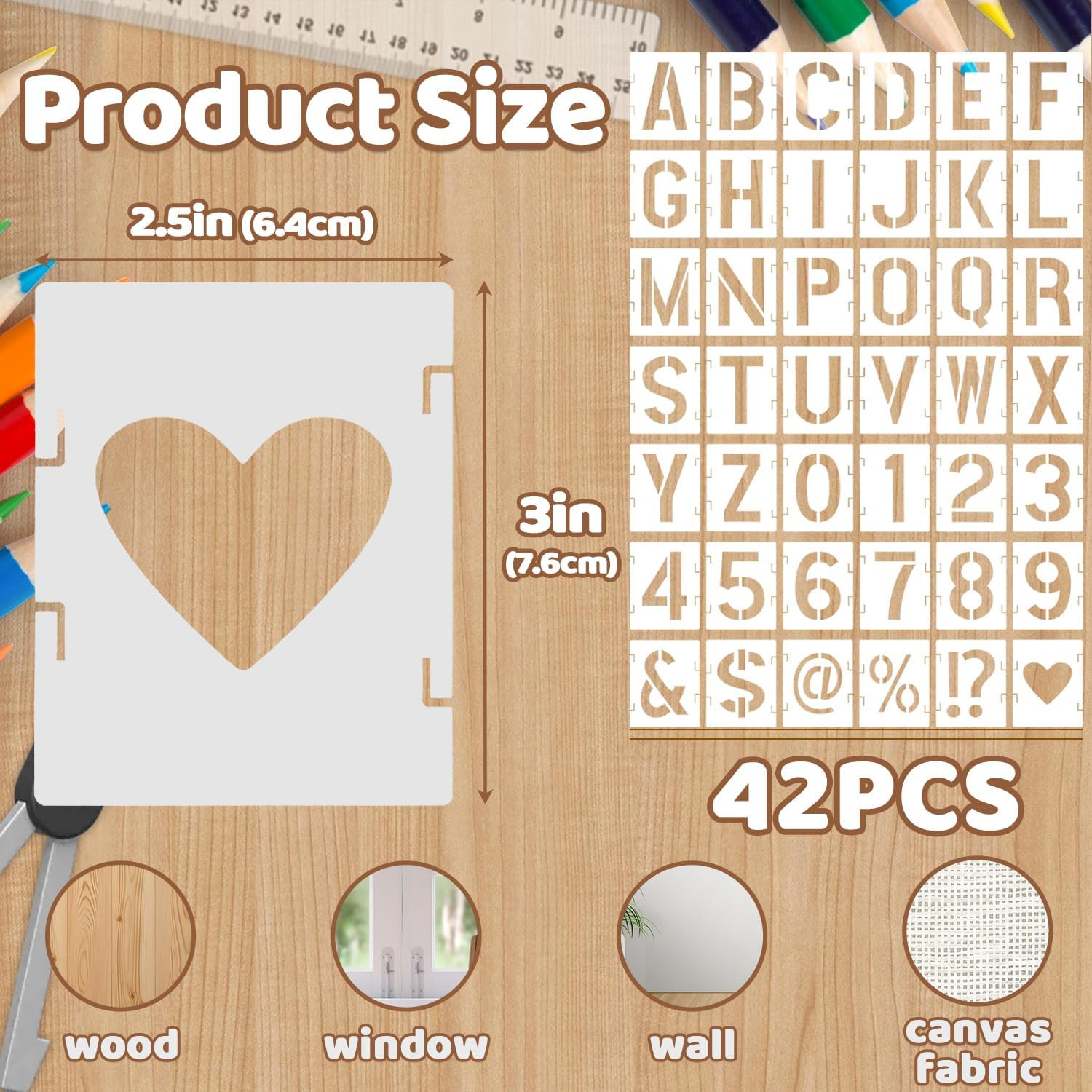 2.5 Inch Alphabet Letter Numbers Stencils, 42 PCS Plastic Letter Number Symbol I