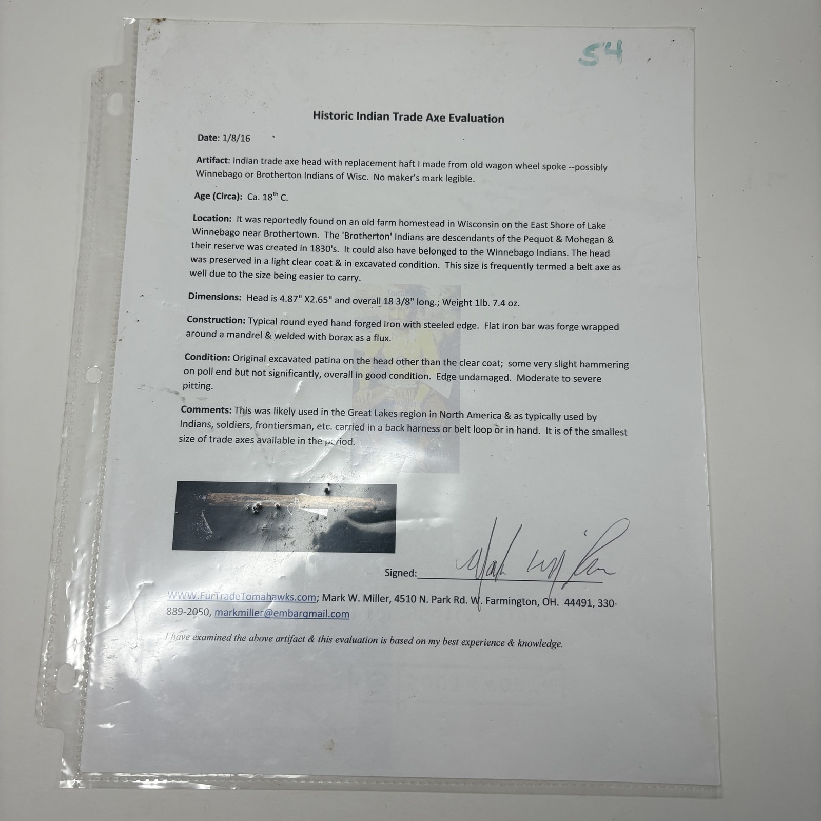 Antique Native American Tomahawk Trade Axe Hand Forged 18in Great Lakes Indian