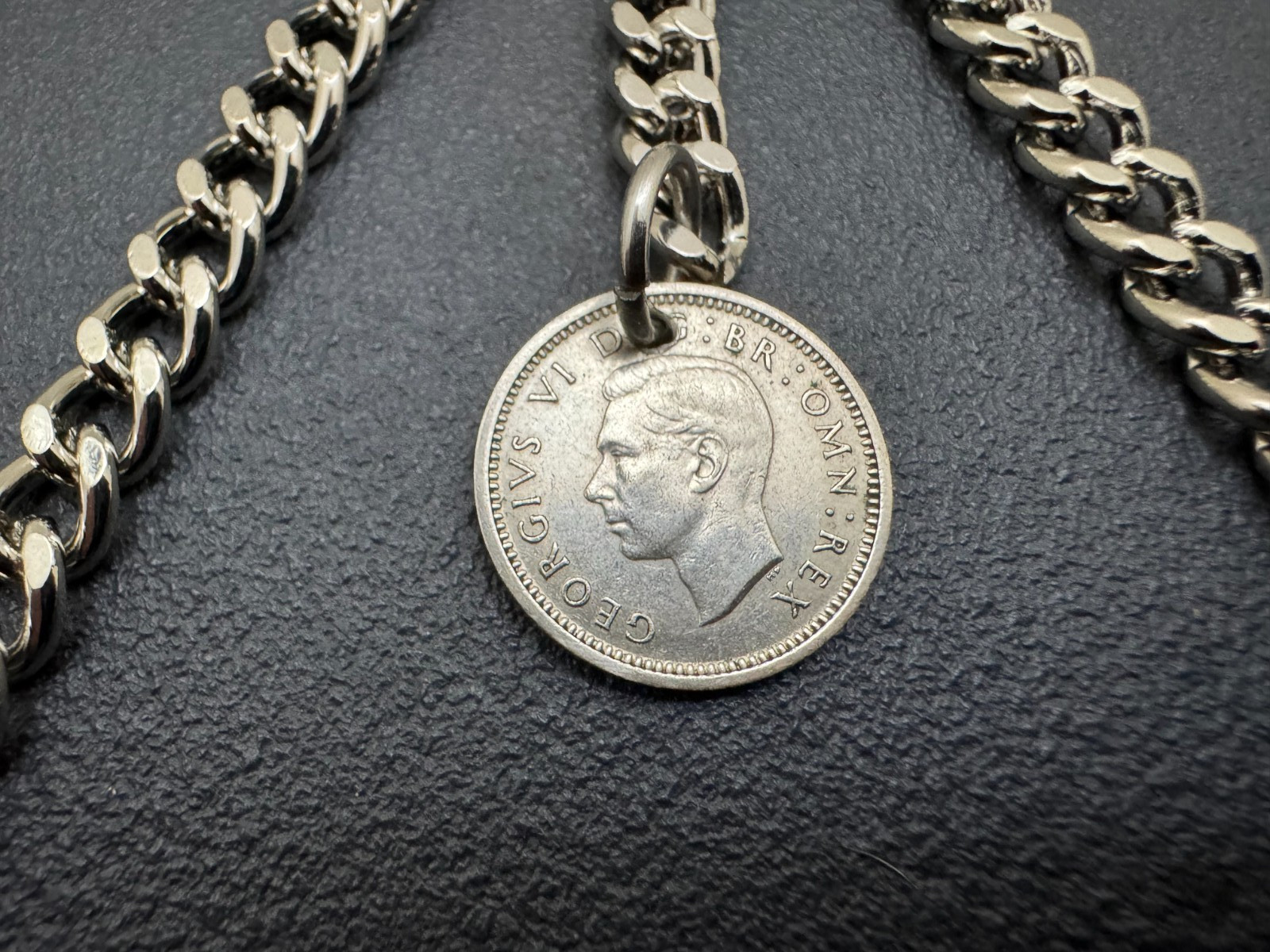 Antique Style Albert Pocket Watch Chain With 1940 Lucky Silver Coin Fob 23