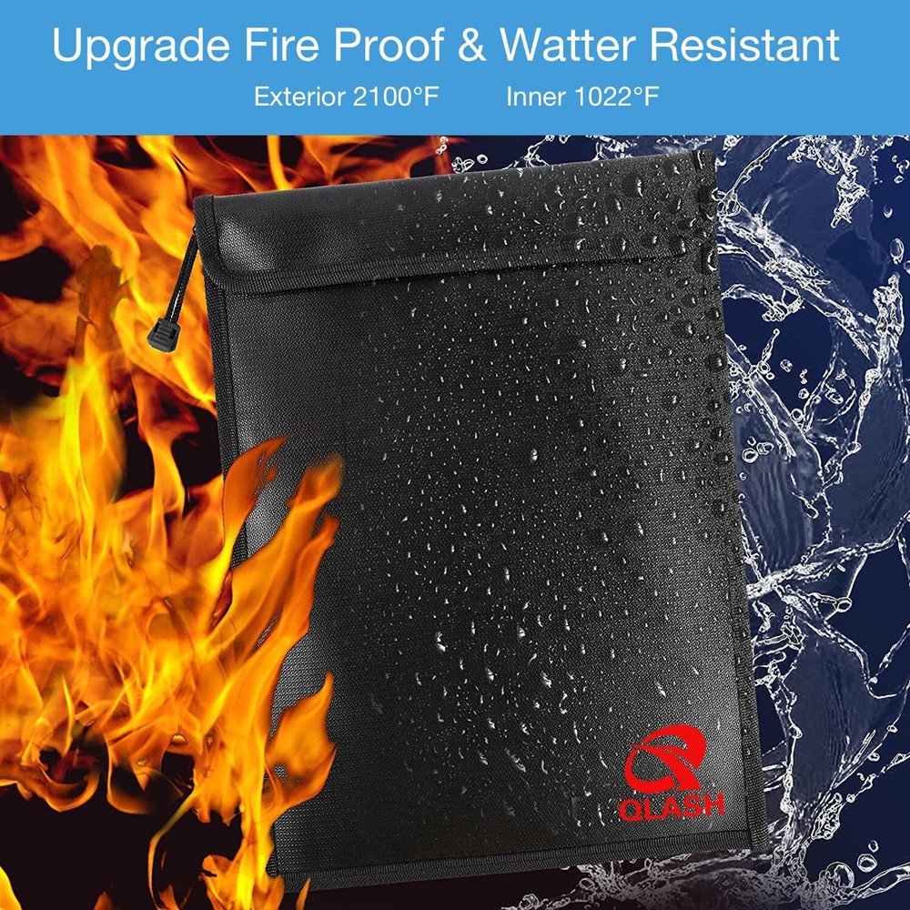 Extra Large 2000℉ Fire Proof money Bag Fireproof Document Pouch Waterproof Safe