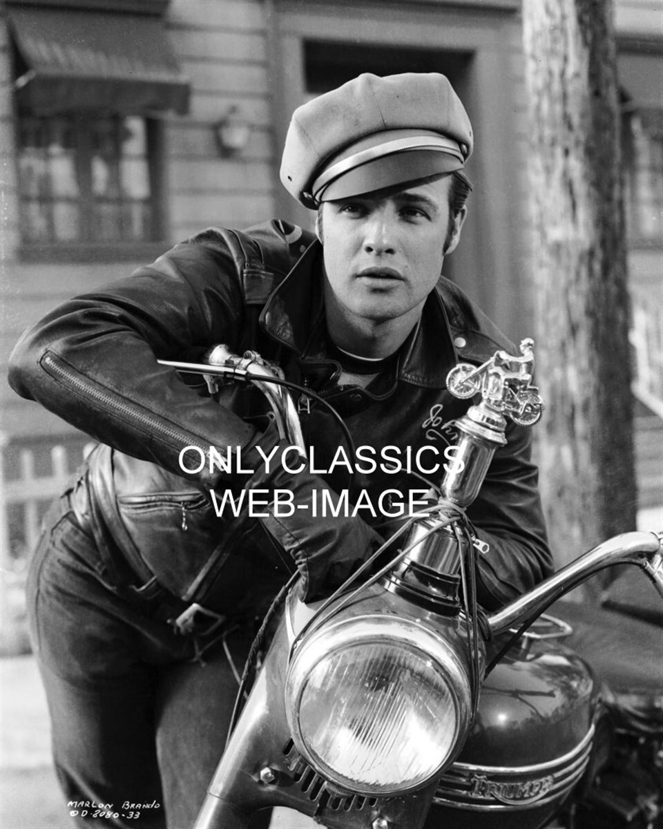 1953 "JOHNNY" WILD ONE MOTORCYCLE RACING PHOTO TRIUMPH MARLON BRANDO -HARLEY CAP