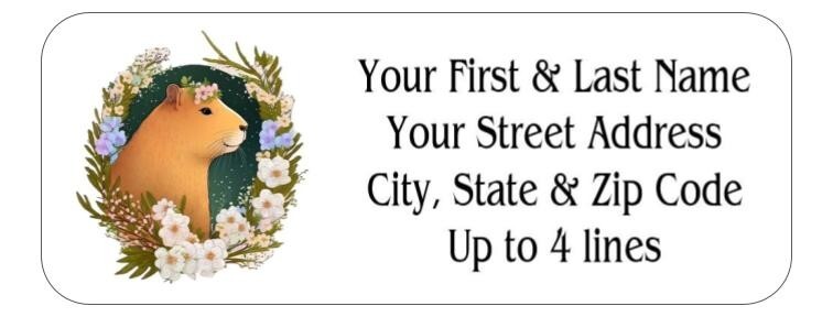 150  Capybara  Flowers Mailing Return Address Labels Personalized