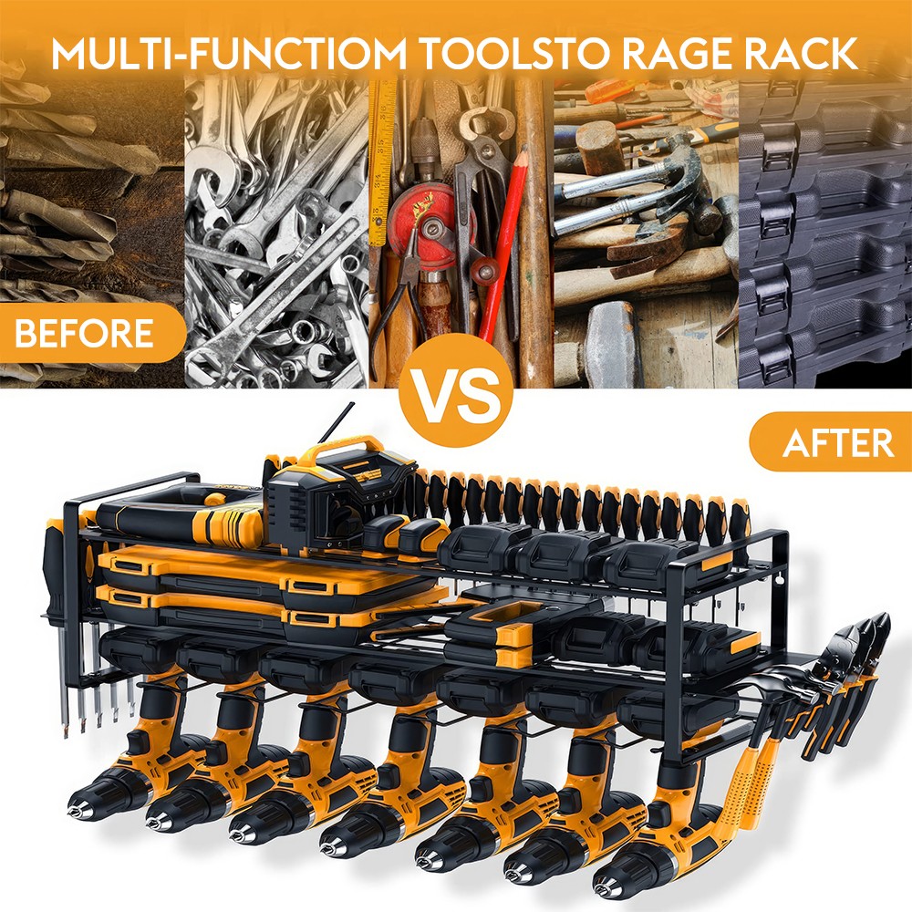Power Tool Organizer Wall Mount Extended Large Heavy Duty 7 Drill Holder 3 Layer