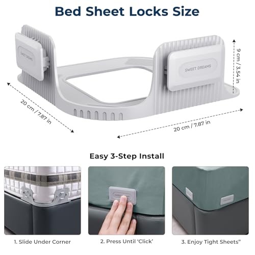 Bed Sheet Holders for Corners - Snap-Lock Sheet Lock for Fitted Sheets, Sheet