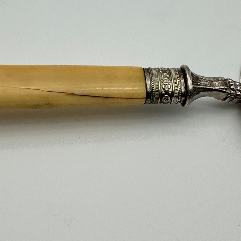 Antique Silver Plate Engraved Crumb Scraper Ivory Cream Handle