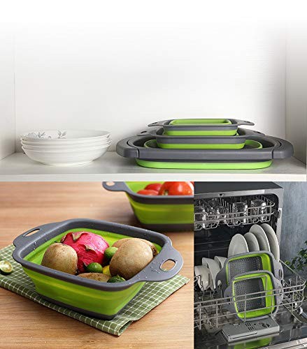 2 PCS Collapsible Colanders Handles Extendable 9.5 11.5 Inch Folding Veg