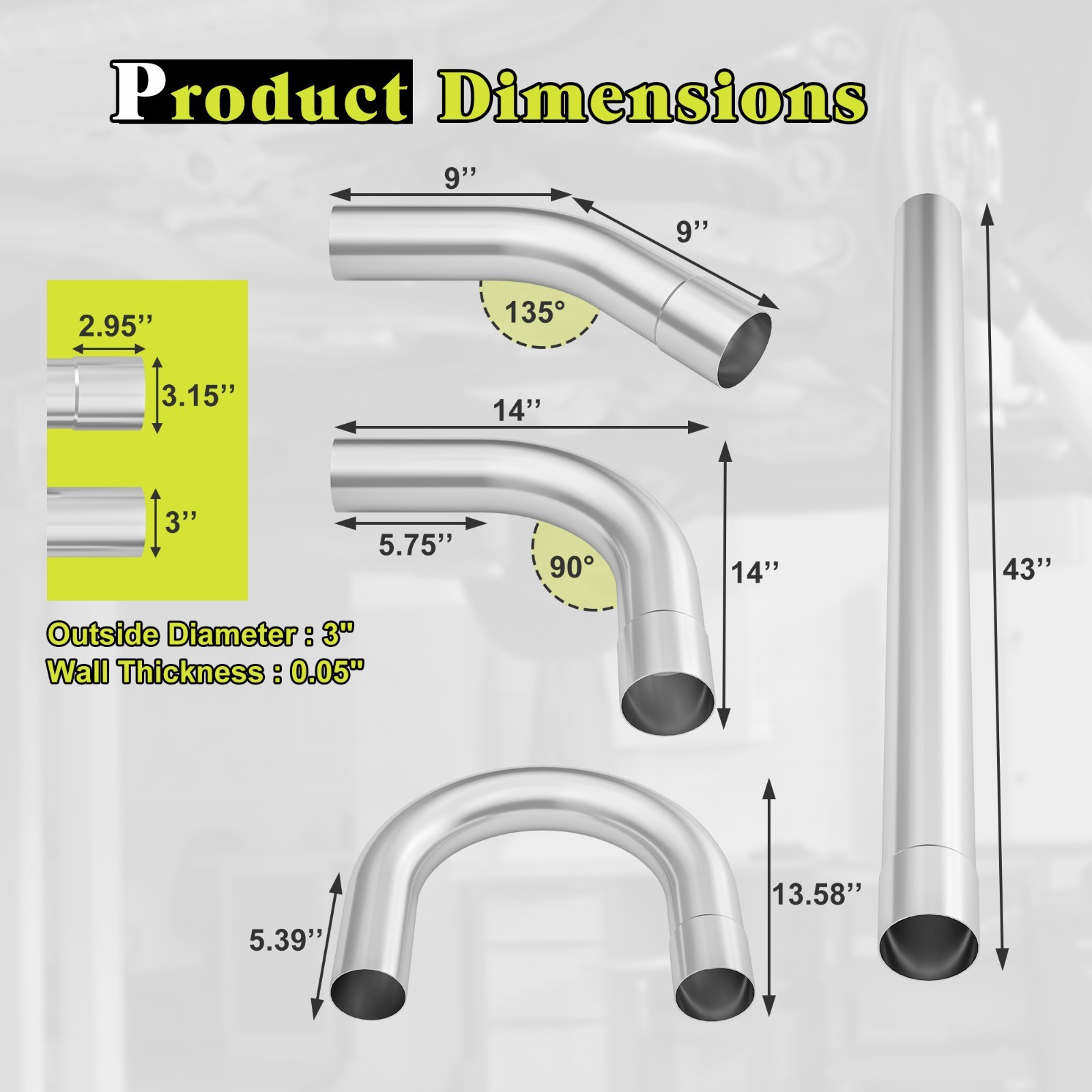 Universal 3" Custom Exhaust Tubing Mandrel Bend Pipe Straight U-Bend Kit 8Pieces