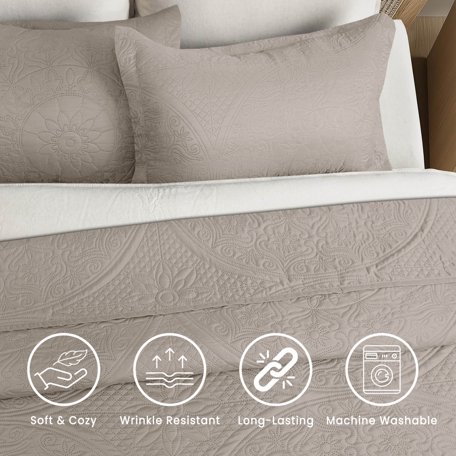 Floral Bedspread Bedding Set 3 Piece Coverlet Lightweight Bed Throw Queen King