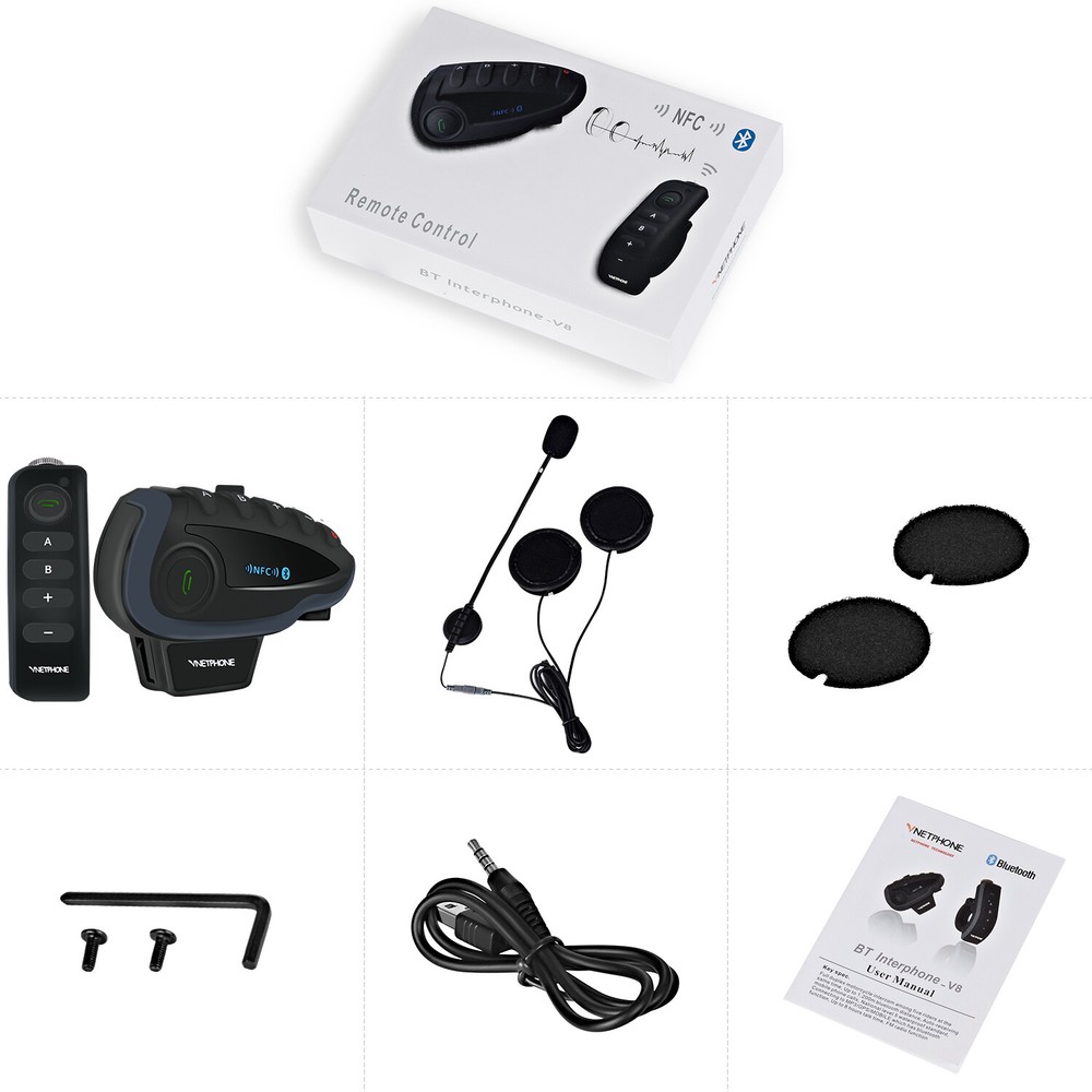 2Set Motorcycle Bluetooth Intercom Headset Headphone for Helmet NFC FM GPS