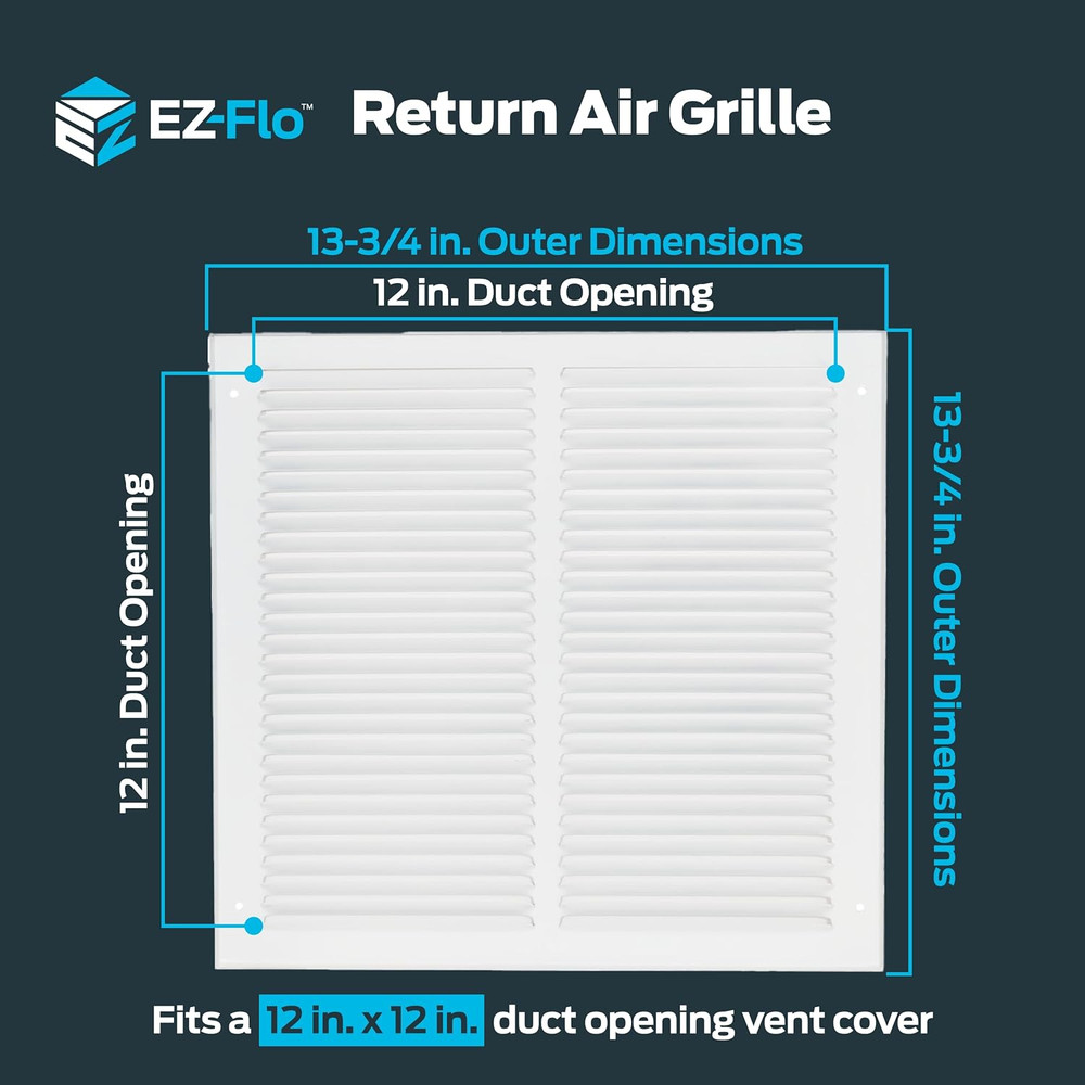 12 X 12 Inch (Duct Opening) Return Air Vent Cover for Wall or Ceiling, Solid Ste