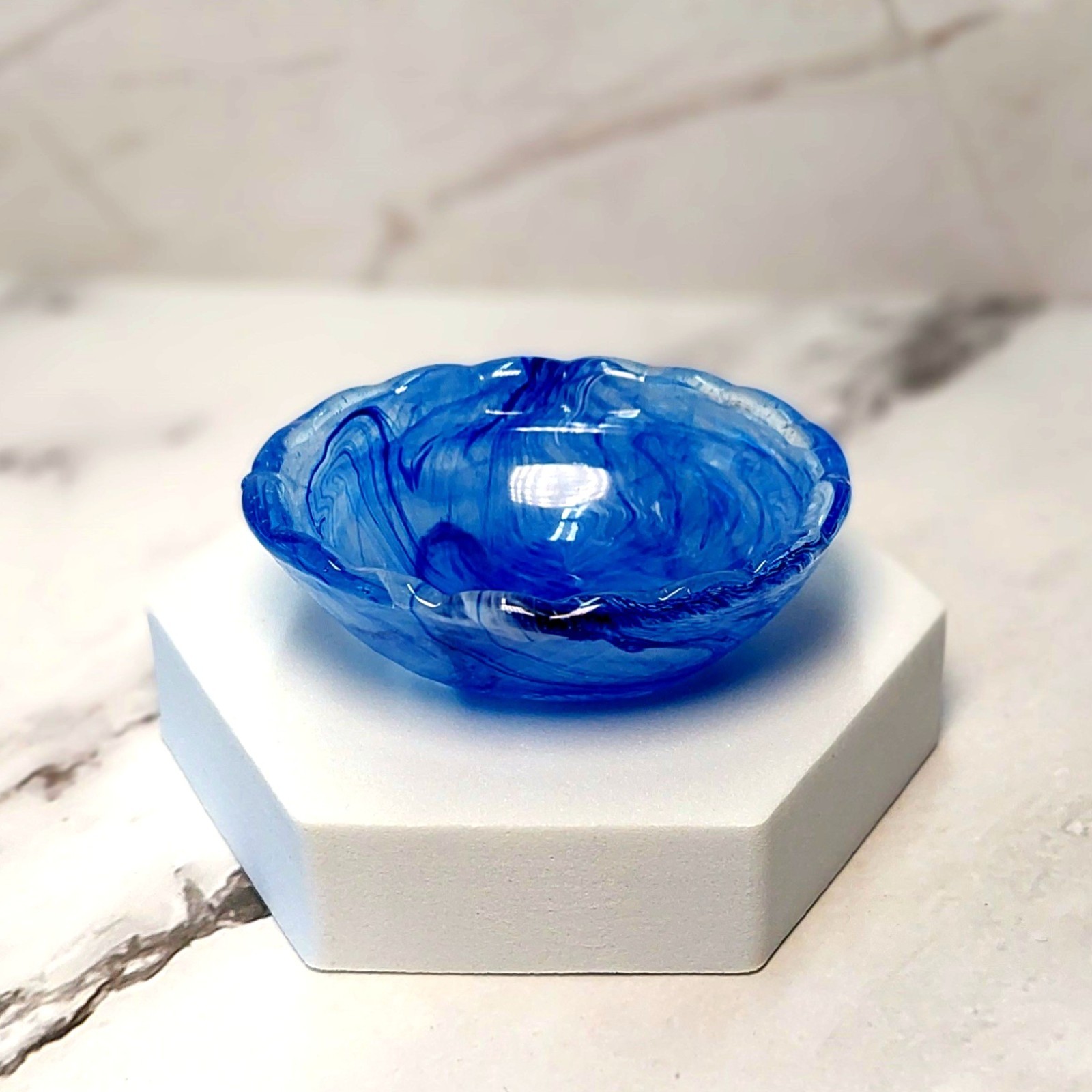 Blue Cream Swirl Hen on Nest Chicken Salt Dish, Depression Style Glass, Kitchen