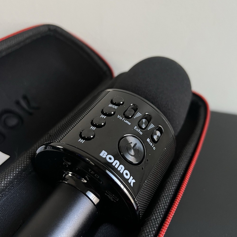 Bonaok Handheld Wireles Bluetooth Karaoke Microphone with Case. Black & Red