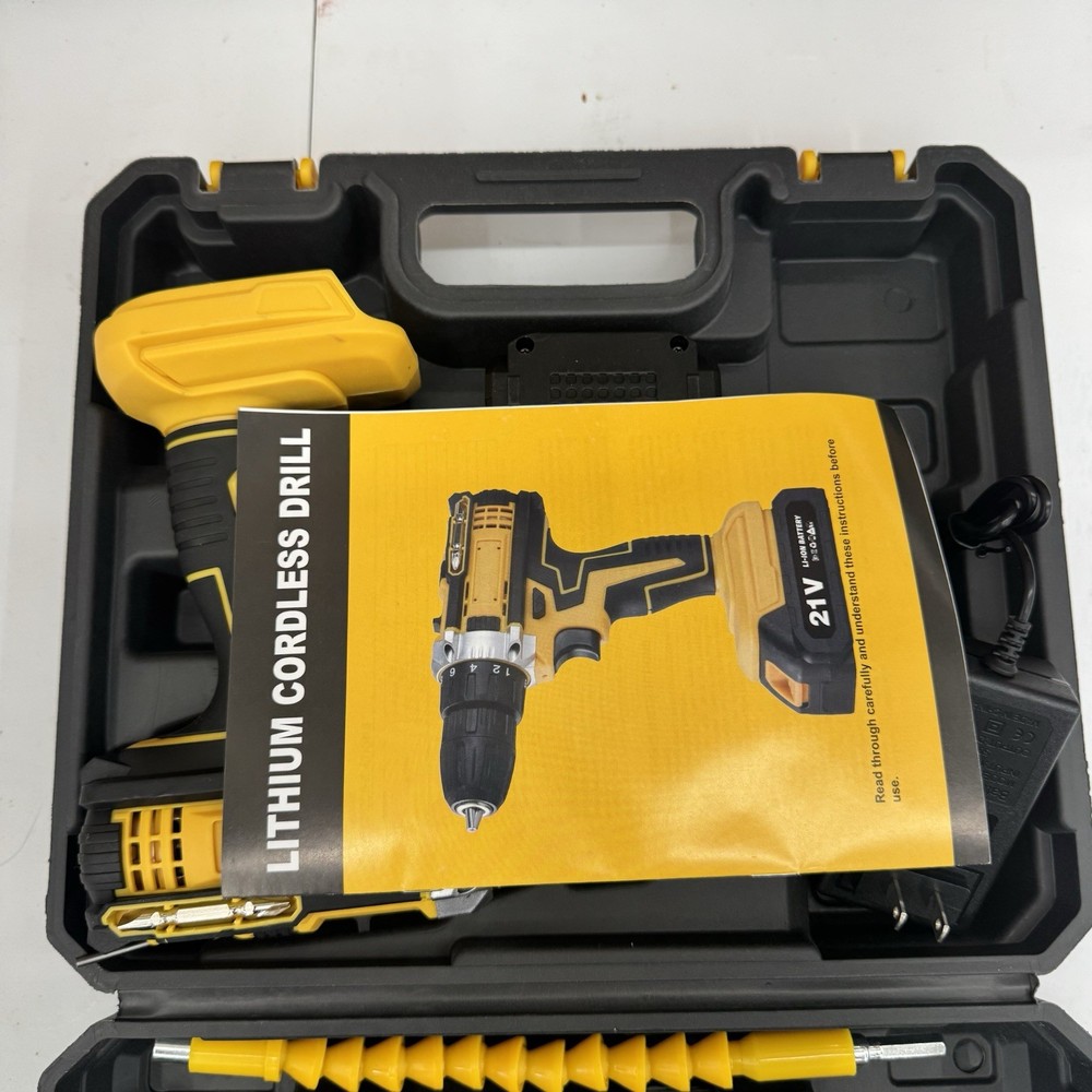 ⚡️Cordless Lithium-Ion Drill/Driver 21V LED Work Light, Carry Case, Bits⚡️