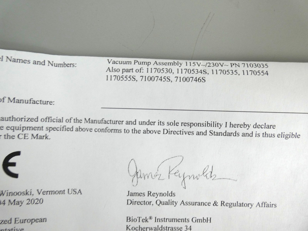 BioTek 7103035 Vacuum Pump Assembly For Microplate Washers