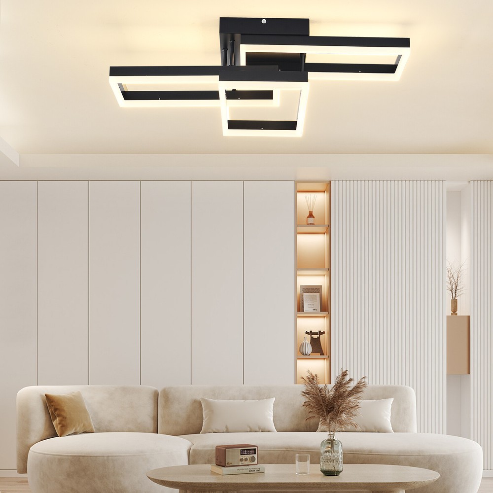 Ceiling Light Black Square Flush Mount Remote Control Dimmable Rectangle
