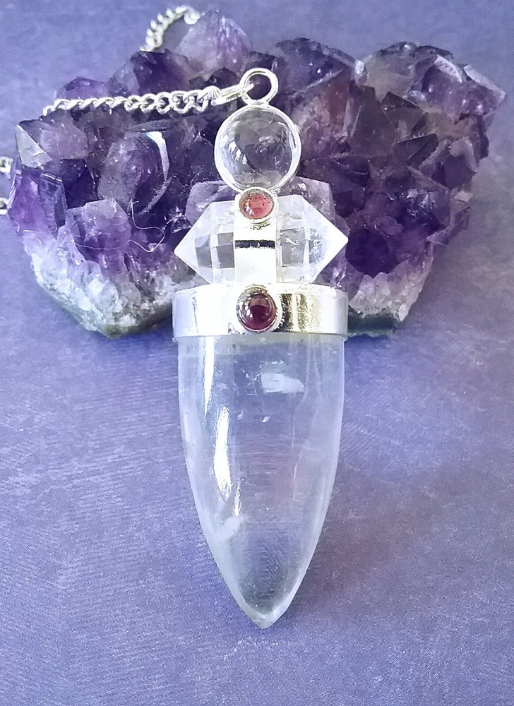 HERKIMER Pendulum,HERKIMER Diamond Dowsing Pendulum With Quartz Point and Garnet
