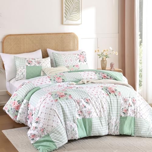 Comforter Set - Spring Floral Comforter Size Patchwork Flower Cozy Twin Green
