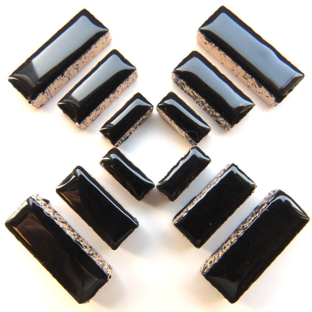 50 Tiles Black Ceramic Rectangles Mosaic Tile Pieces - Mixed Sizes