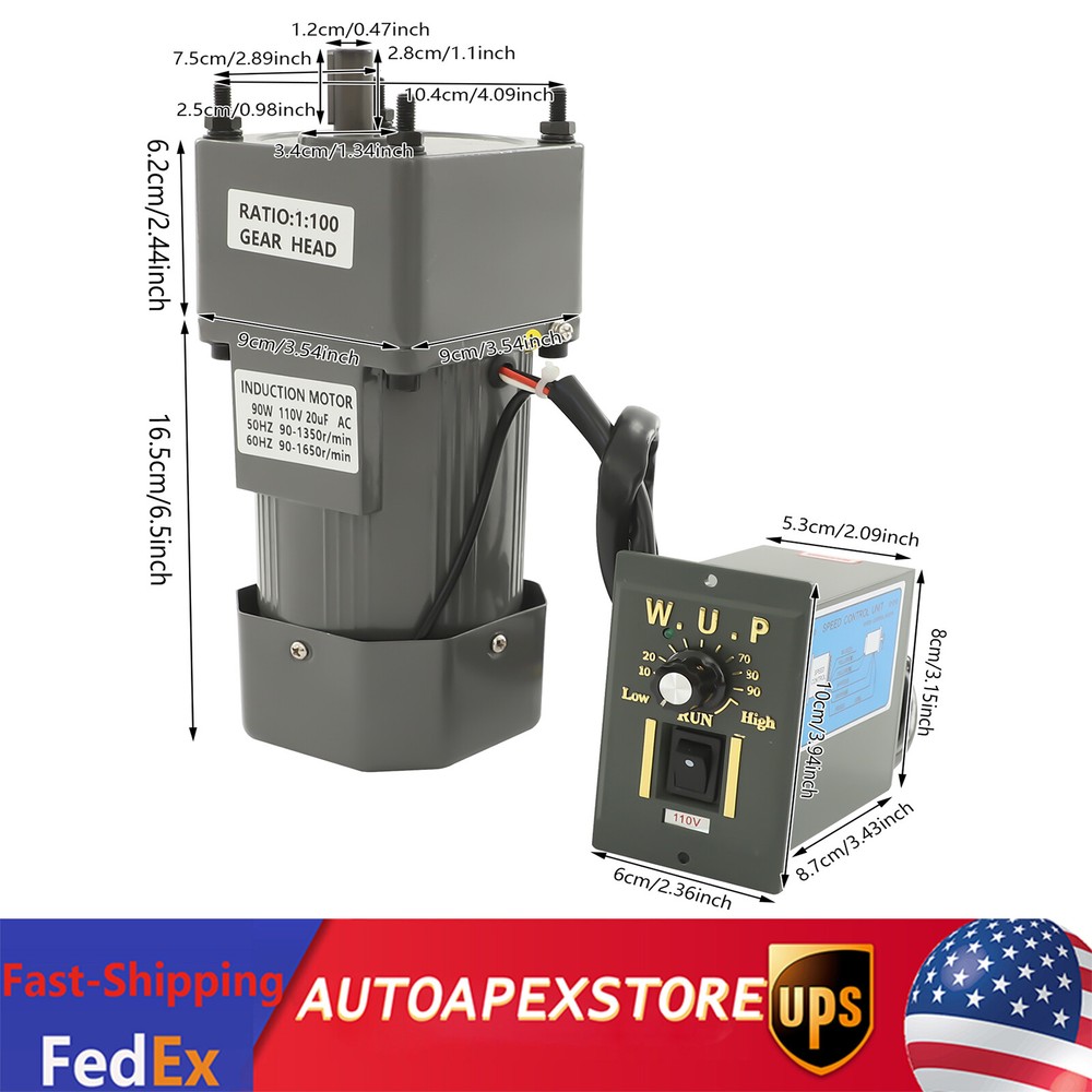 90W AC Gear Motor Electric Variable+Speed Controller Single-phase 1:100 13.5Rpm
