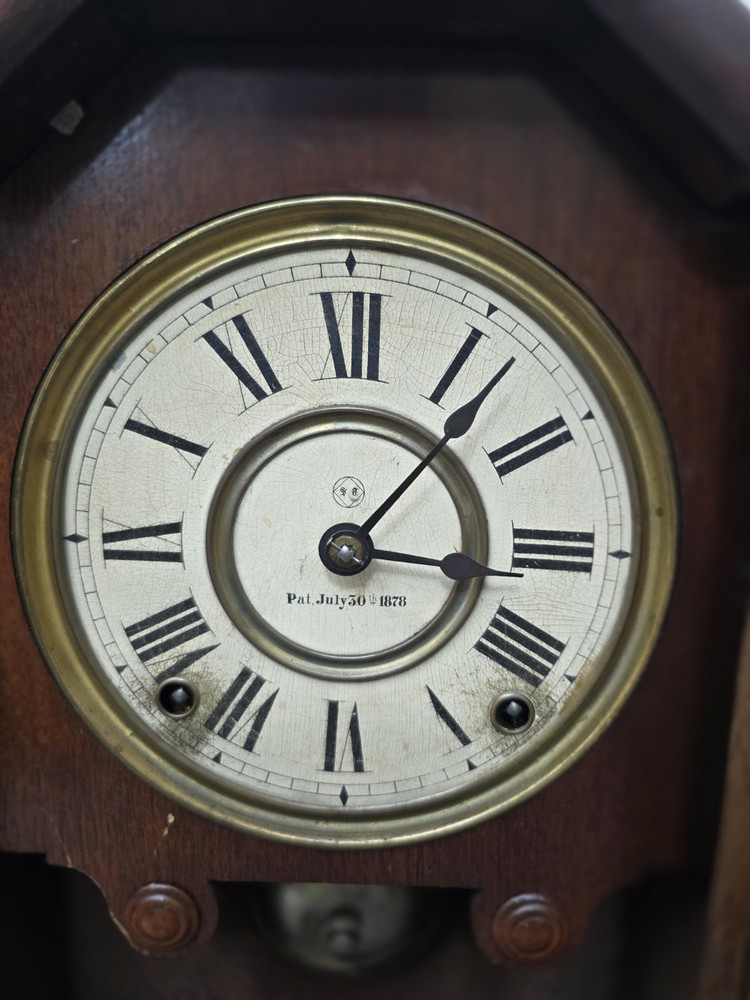 Antique 1870s Regulator Wall Clock – Runs, Bell Strike, 13x20, Missing Pendulum