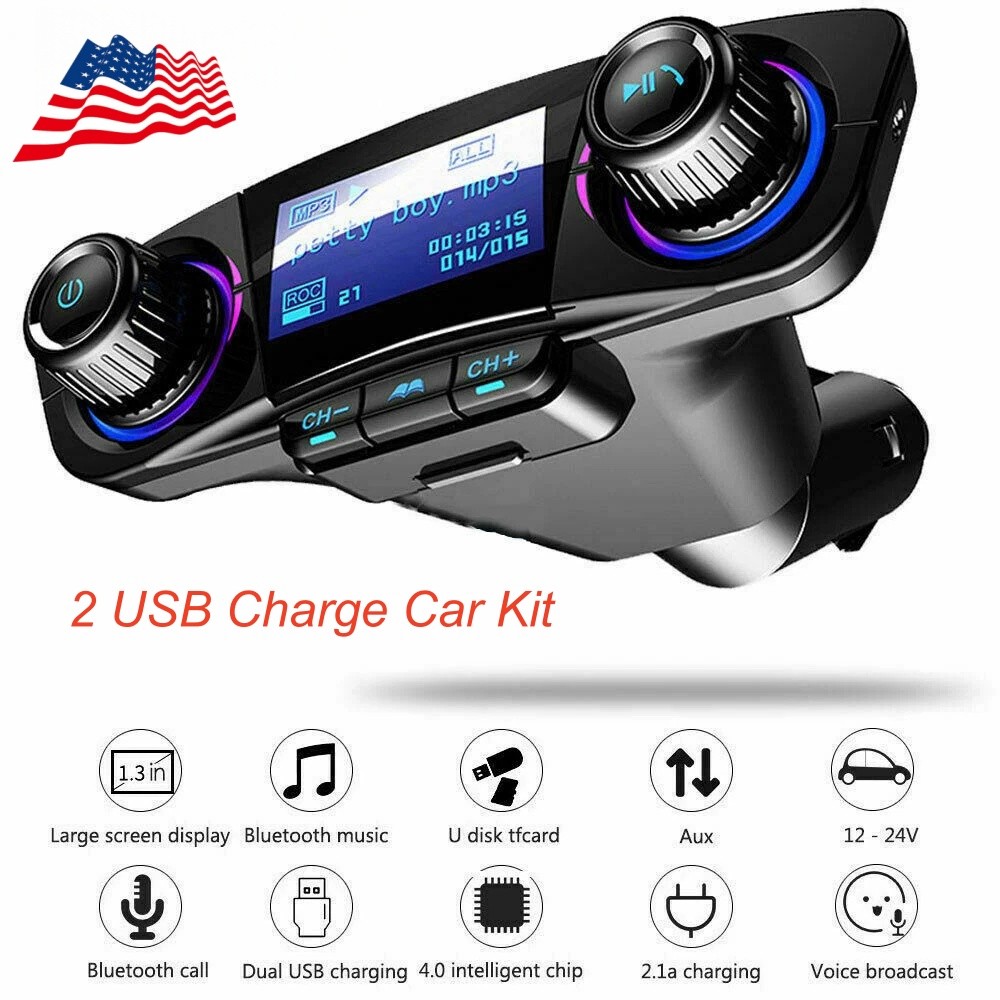 Bluetooth 5.1 FM Transmitter for Car Dual USB Quick Charger 2.1A with LED Disply