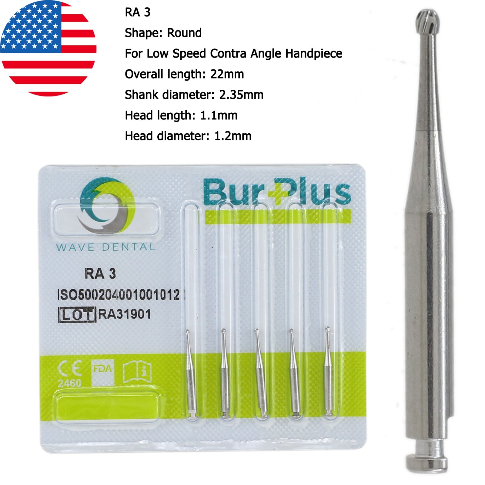 Wave Dental Carbide Burs Surgical Bur Latch 2.35mm RA SURG 2 4 6 8 Contra Angle