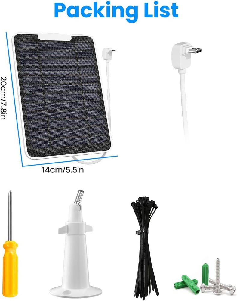 2Pack 5W Solar Panel Charger For Arlo Essential Spotlight/XL Spotlight Camera