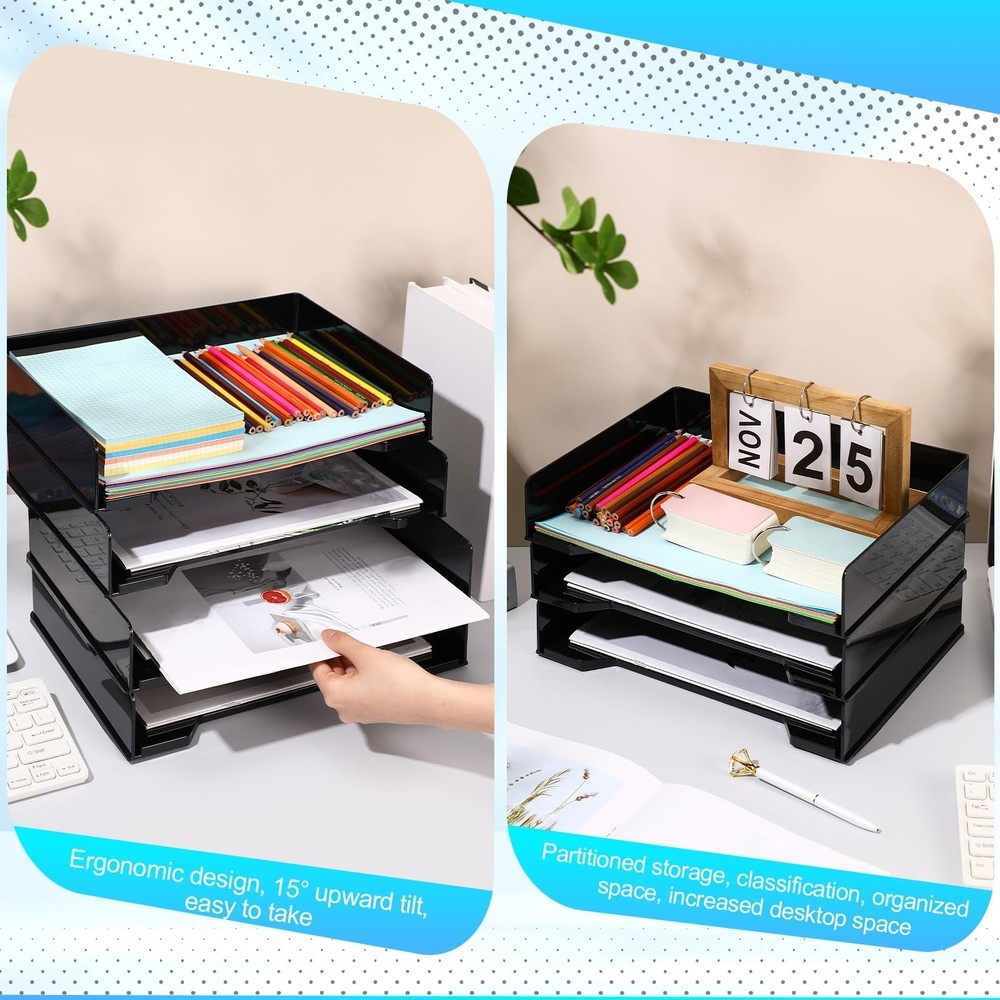 4 Pcs Stackable Letter Tray Rectangular Plastic Desk Organizer 13 x 9.5 x 2.6...