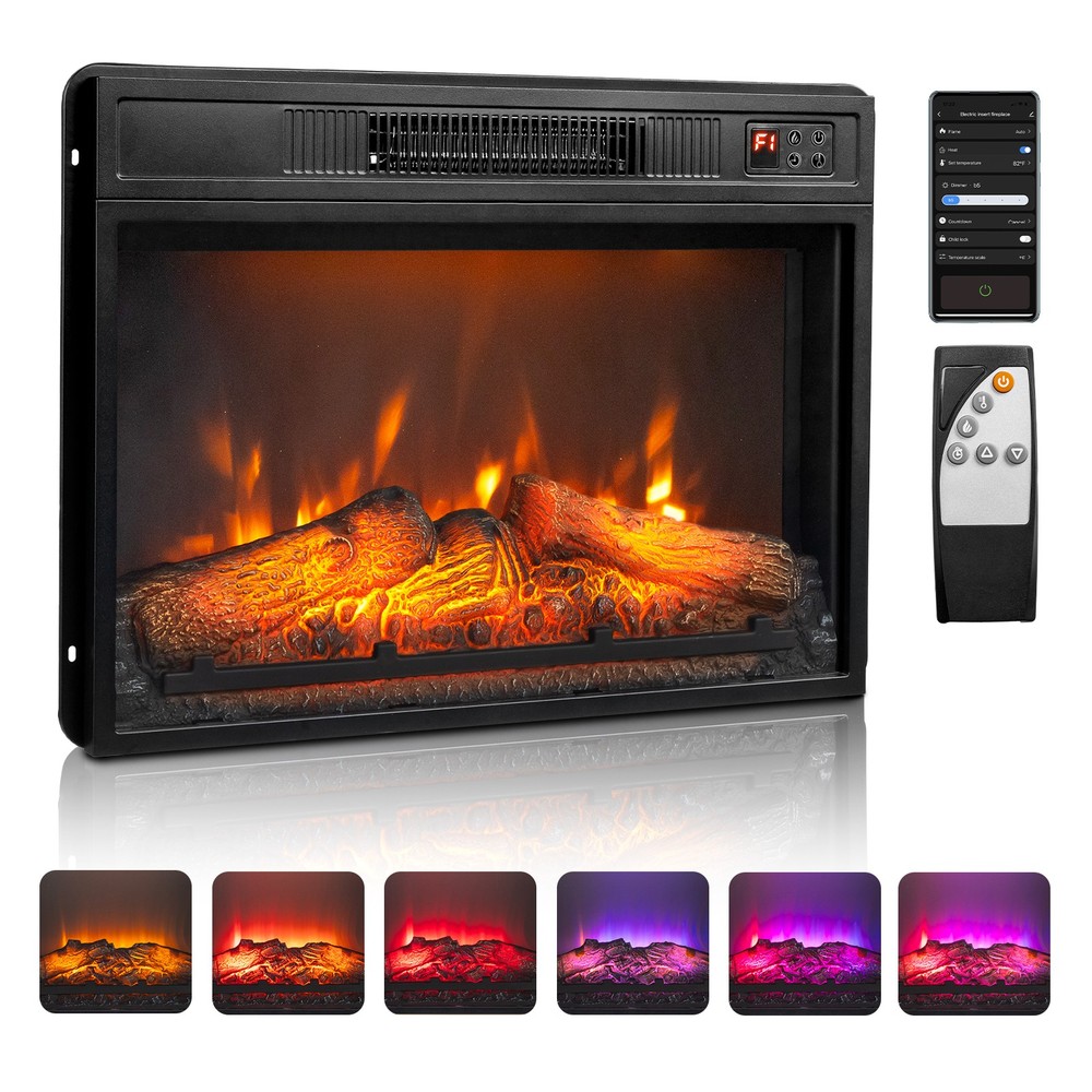 23" Embedded Electric Fireplace Insert Heater with 6 Colors Flame Effect, Remote