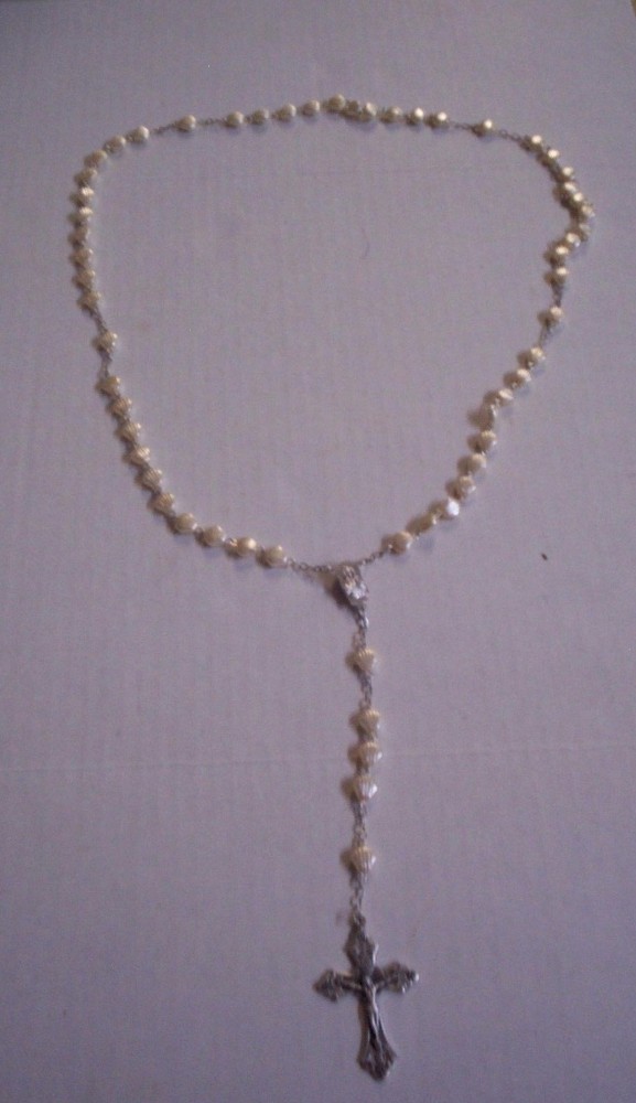 Rosary, Off-White Shell Beads, 22", Brand New